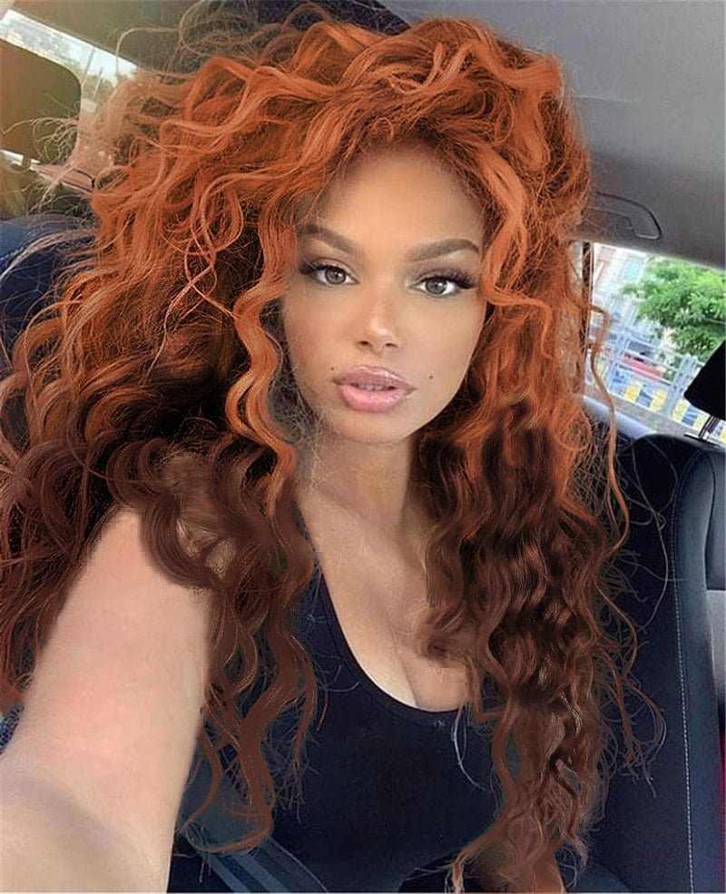Orange Brown Curly Synthetic Wig - HairNjoy