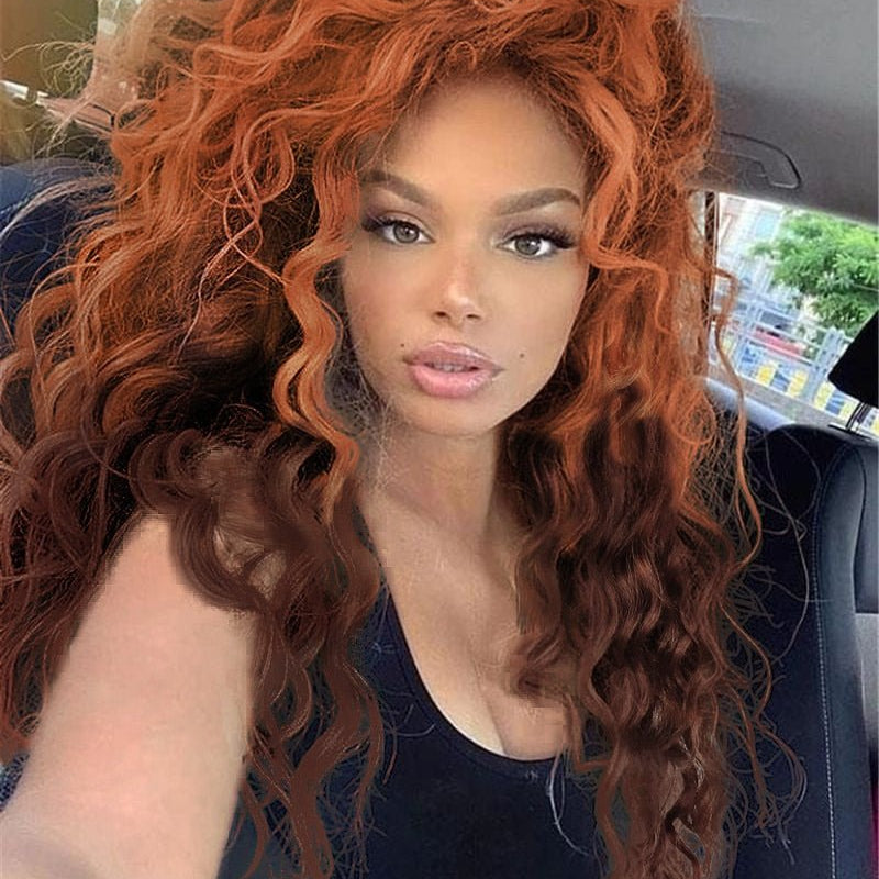 Orange Brown Curly Synthetic Wig - HairNjoy