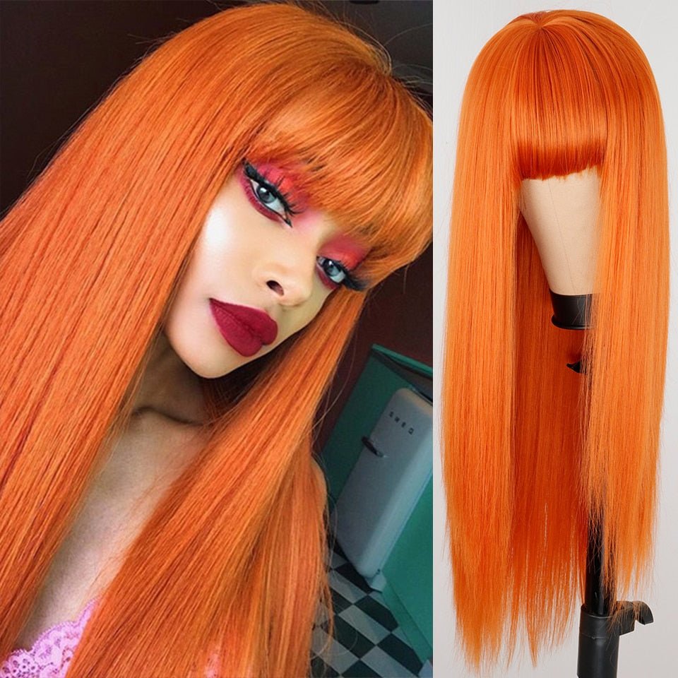 Orange Straight Wig with Bangs - HairNjoy