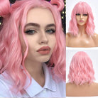 Pink Bob Body Wave Synthetic Wigs with Bangs - HairNjoy