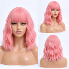 Pink Bob Body Wave Synthetic Wigs with Bangs - HairNjoy