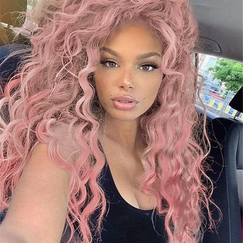 Pink Curly Synthetic Wig - HairNjoy