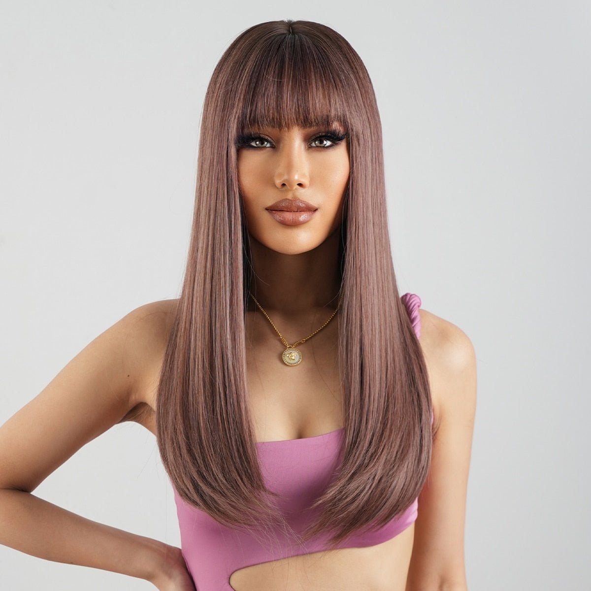 Pink Light Purple Cosplay Synthetic Long Straight Wigs - HairNjoy