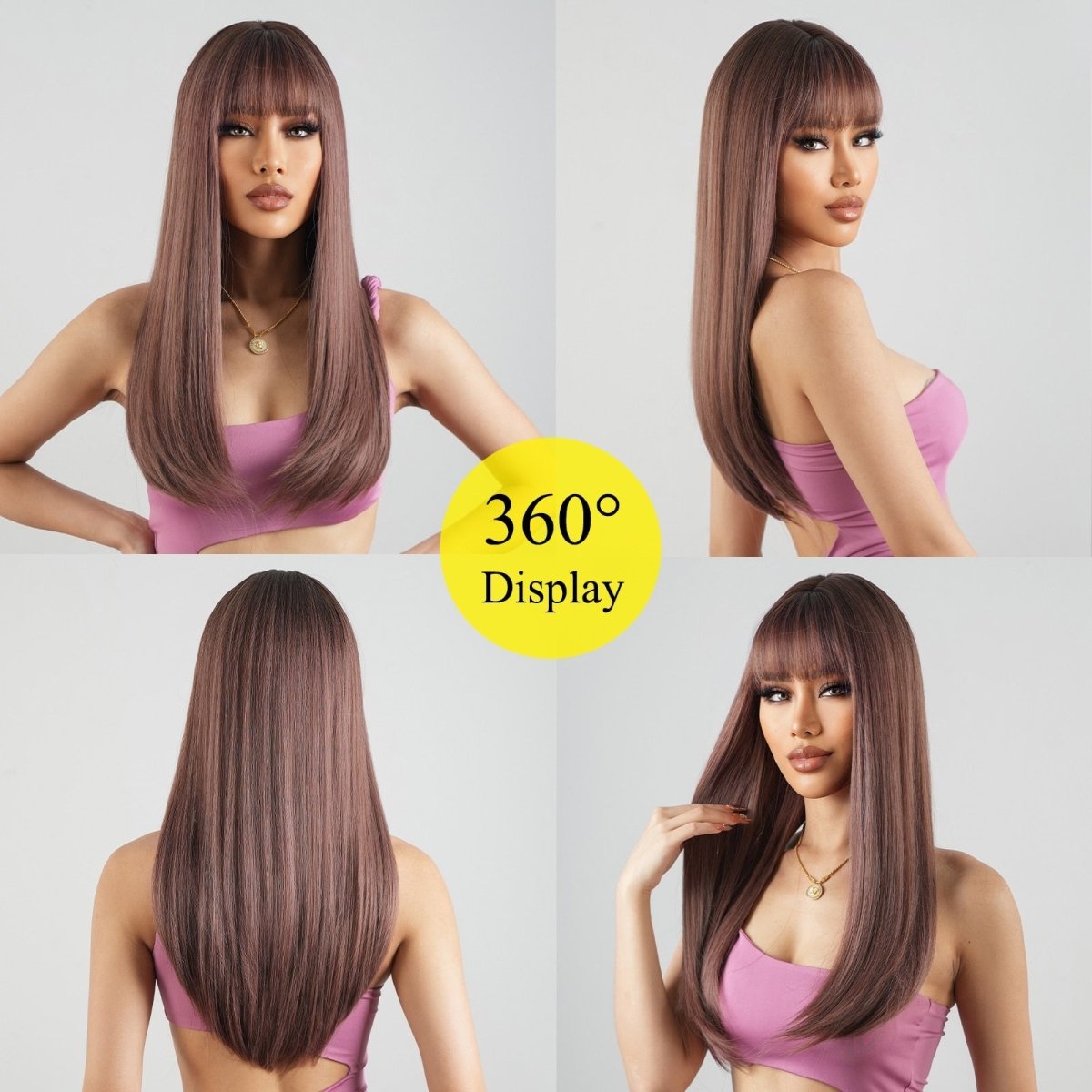 Pink Light Purple Cosplay Synthetic Long Straight Wigs - HairNjoy