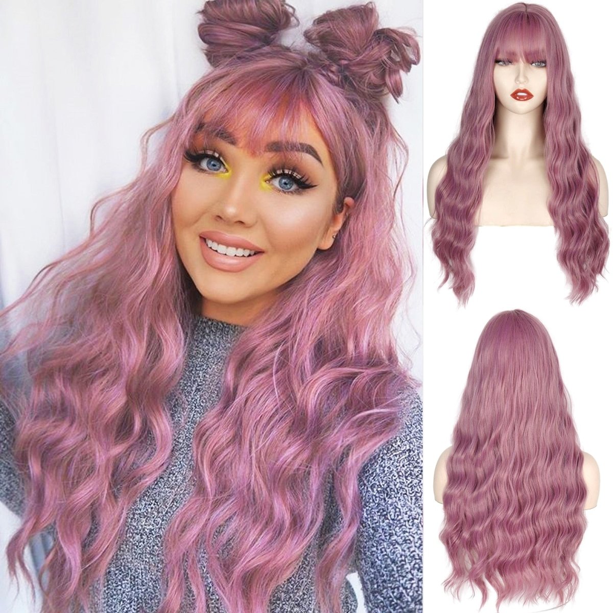 Pink Long Wavy Synthetic Wig - HairNjoy