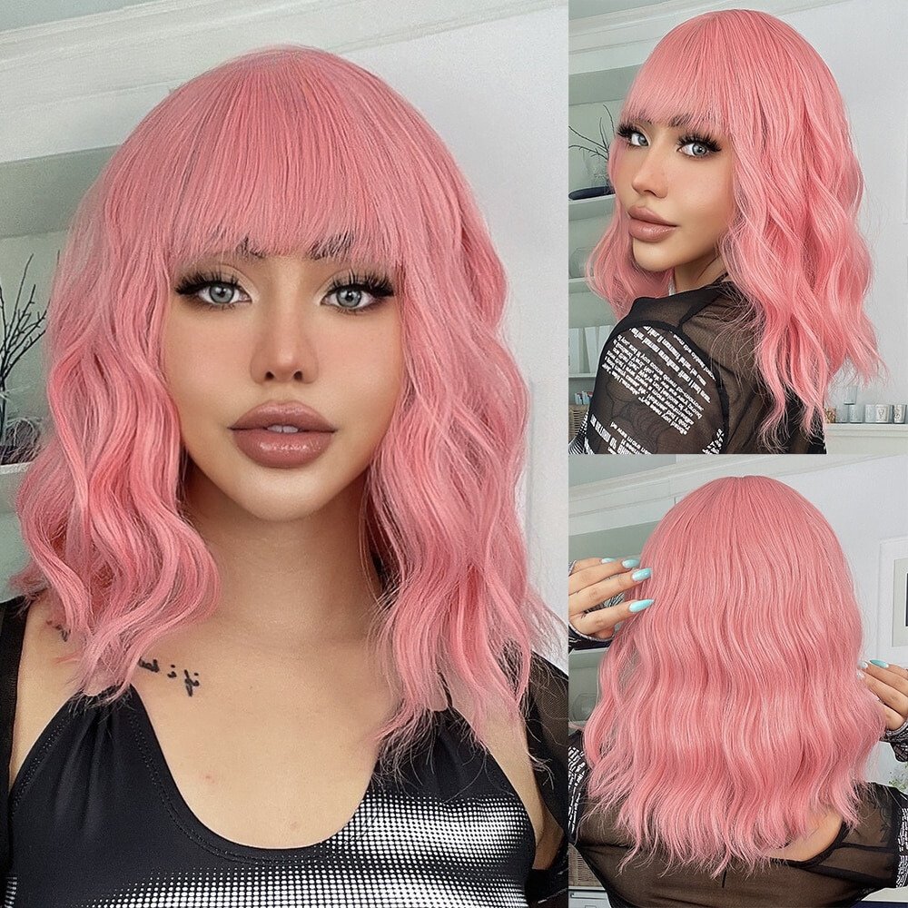 Pink Ombre Short Bob Wave Synthetic Wigs - HairNjoy