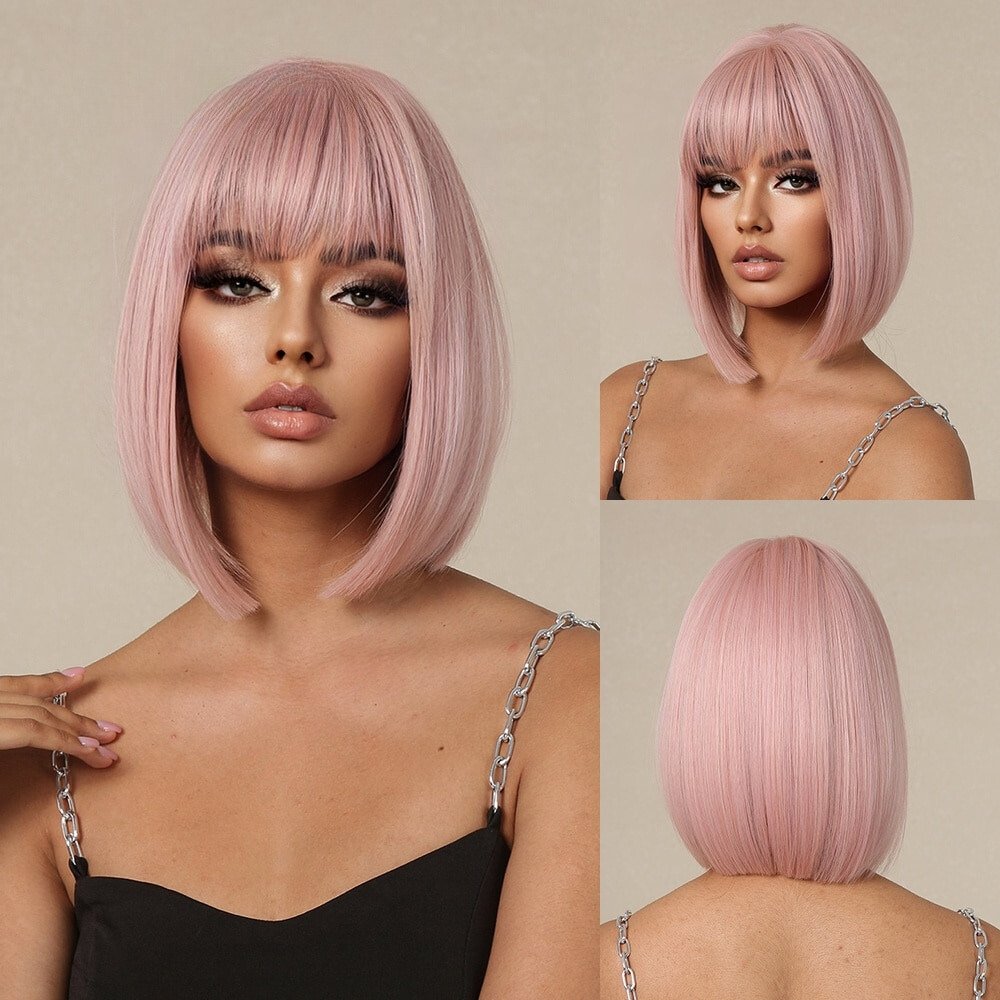 Pink Short Straight Blonde Synthetic Wigs - HairNjoy