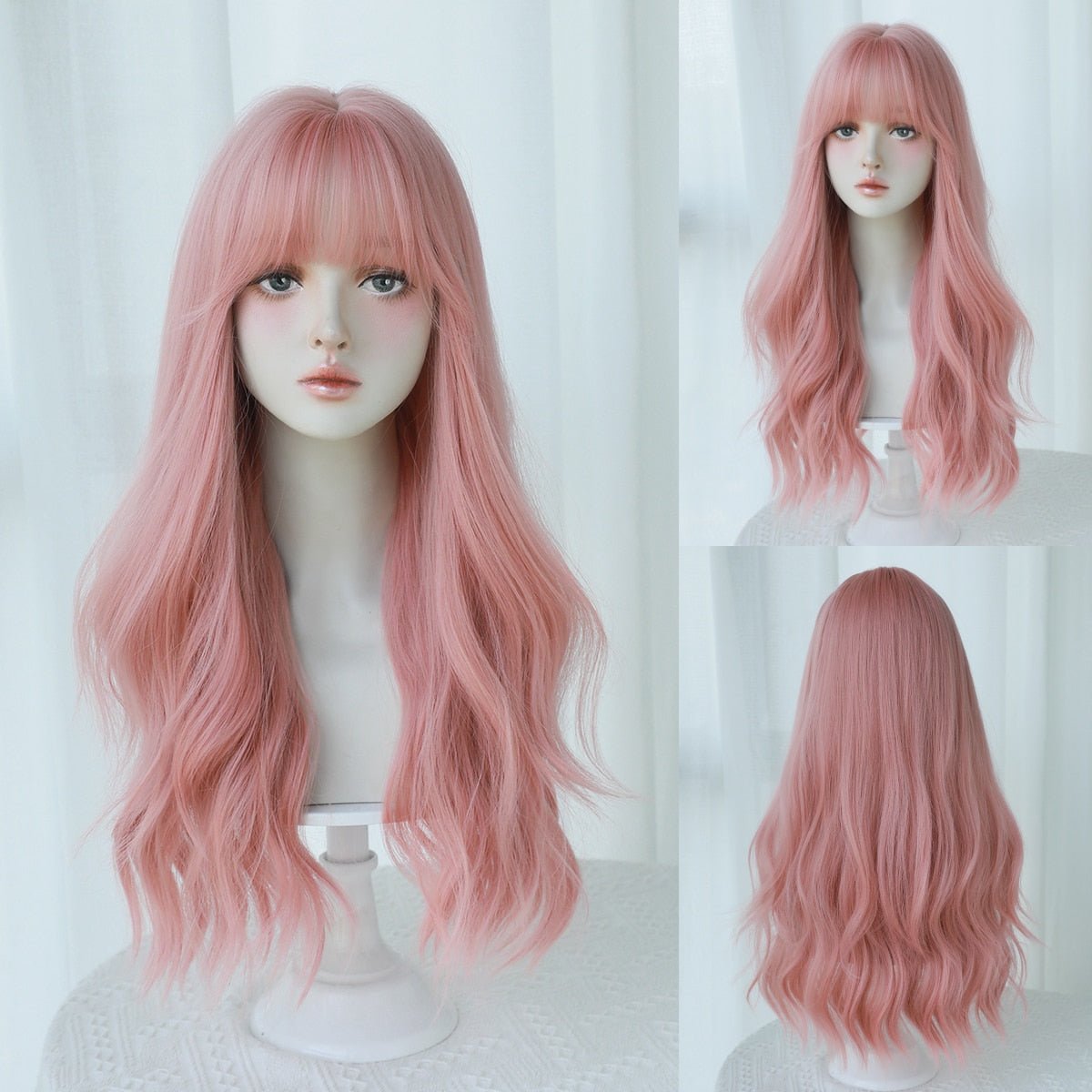 Pinky Long Wavy Wig with Bangs - HairNjoy