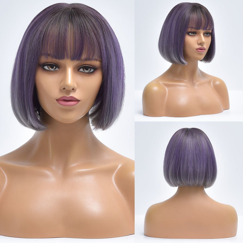Purple Bob Synthetic Wig with Bangs - HairNjoy