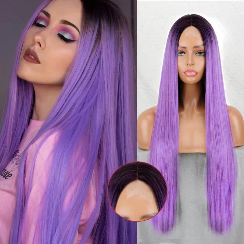 Purple Lace Front Straight Synthetic Wig - HairNjoy