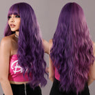 Purple Long Wavy with Bangs Wigs - HairNjoy