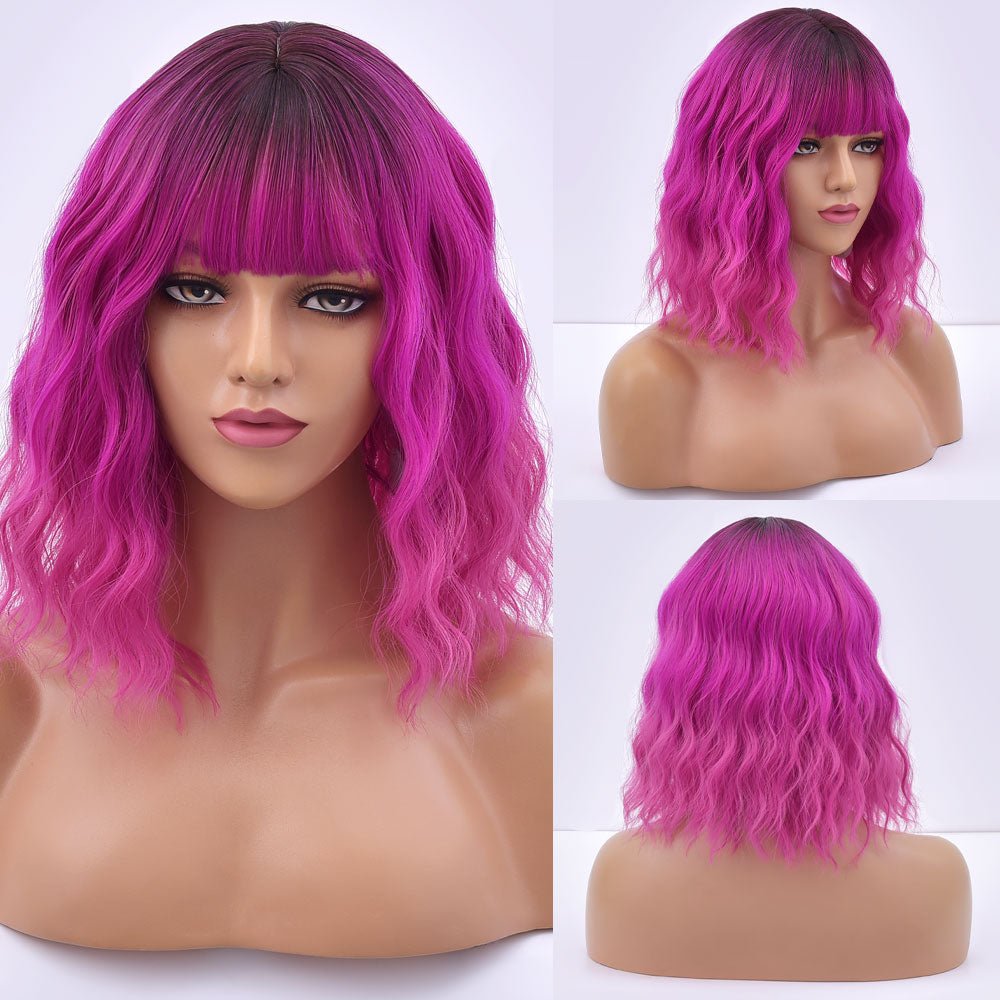 Purple Short Bob Synthetic Wig With Bangs - HairNjoy