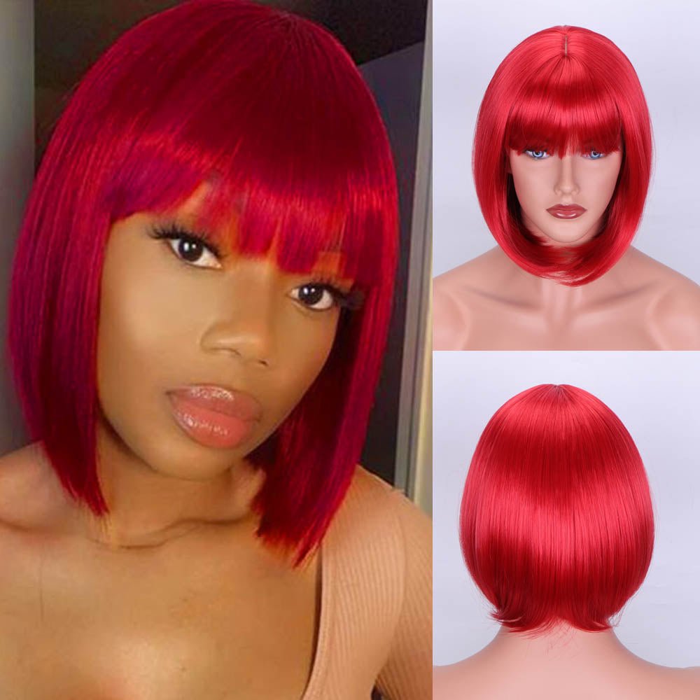 Red Bob Wig with Bangs - HairNjoy