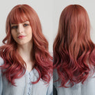 Reddish Long Wavy Wigs with Bangs - HairNjoy