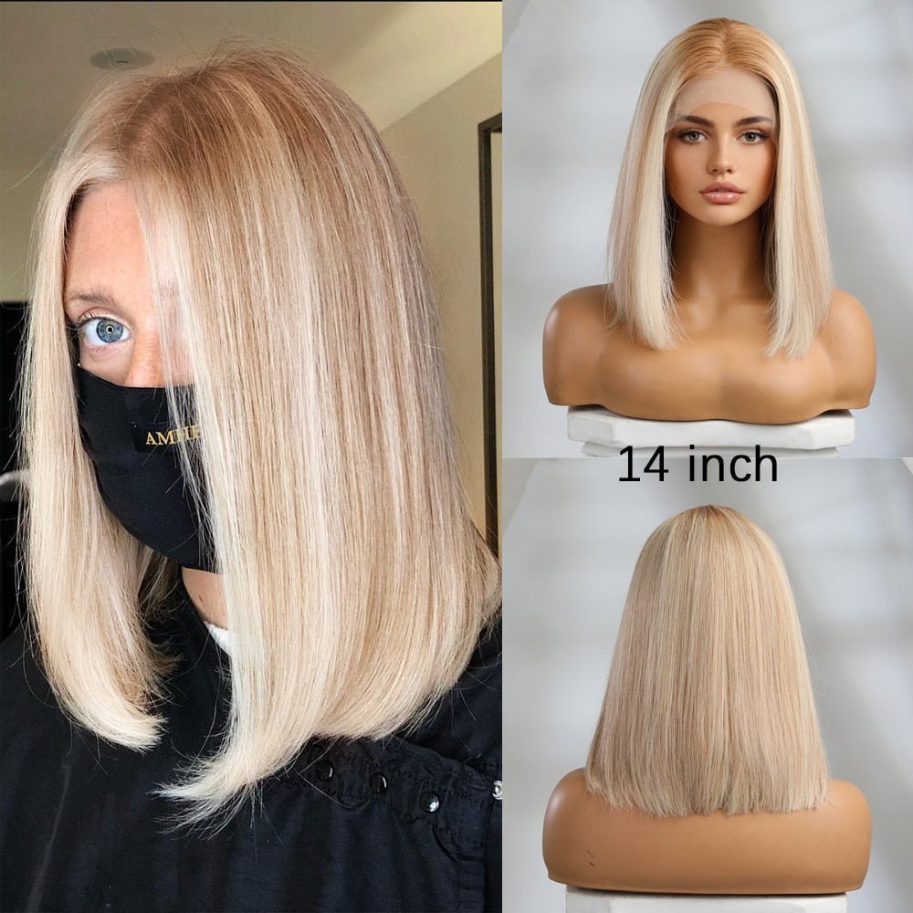 Remy Human Hair Highlight Blonde Bob Lace Front Wig - HairNjoy