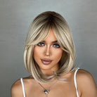 Root Ombre Highlight Blonde Wig with Side Bangs - HairNjoy