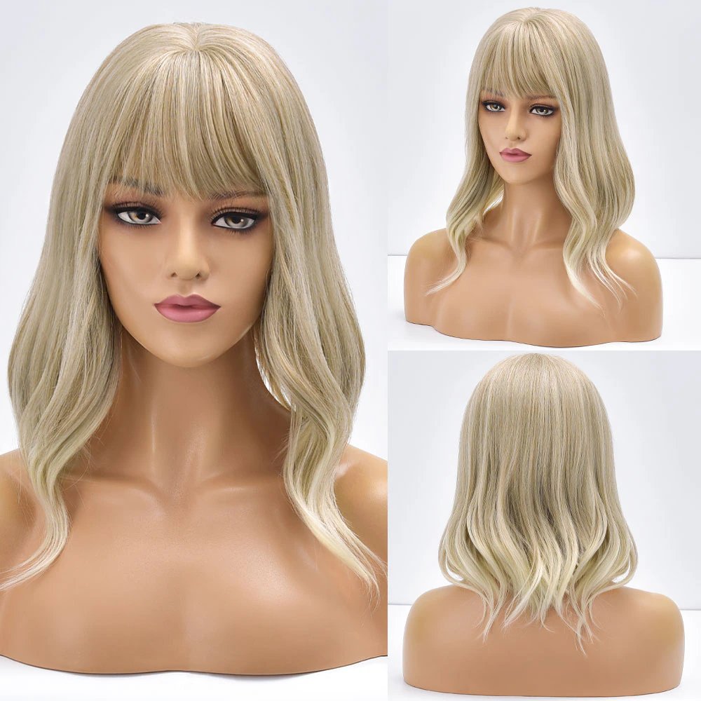 Short Bob Blonde Synthetic Wig With Bangs - HairNjoy