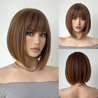 Short Brown Bob with Bangs Synthetic Hair Wigs - HairNjoy