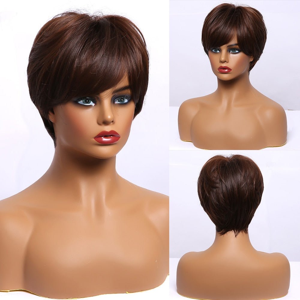 Short Brown Wigs with Bangs - HairNjoy