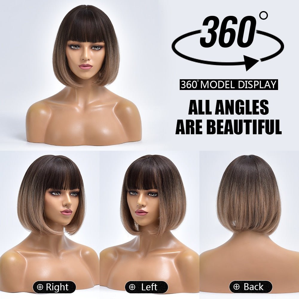 Short Straight Bob Synthetic Wig with Bangs - HairNjoy