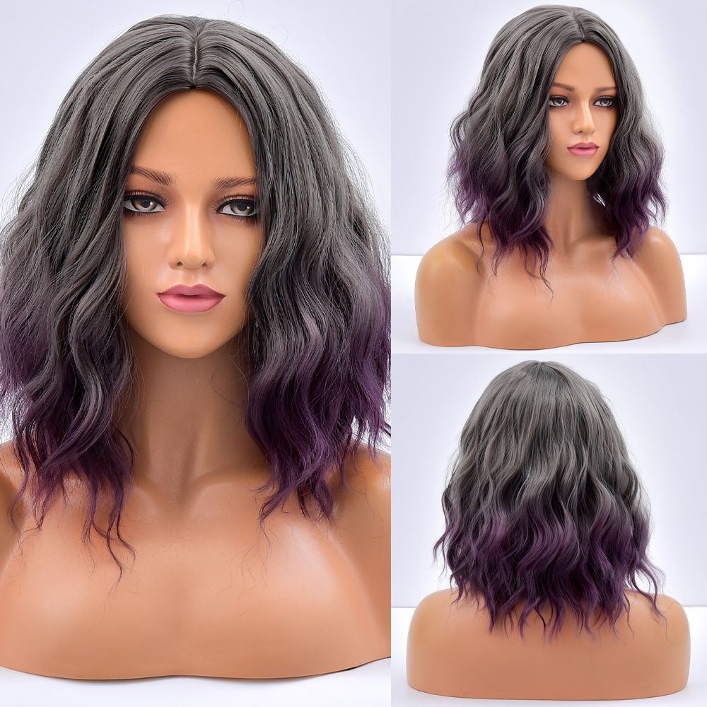 Short Synthetic Purple Grey Wig With Bangs - HairNjoy
