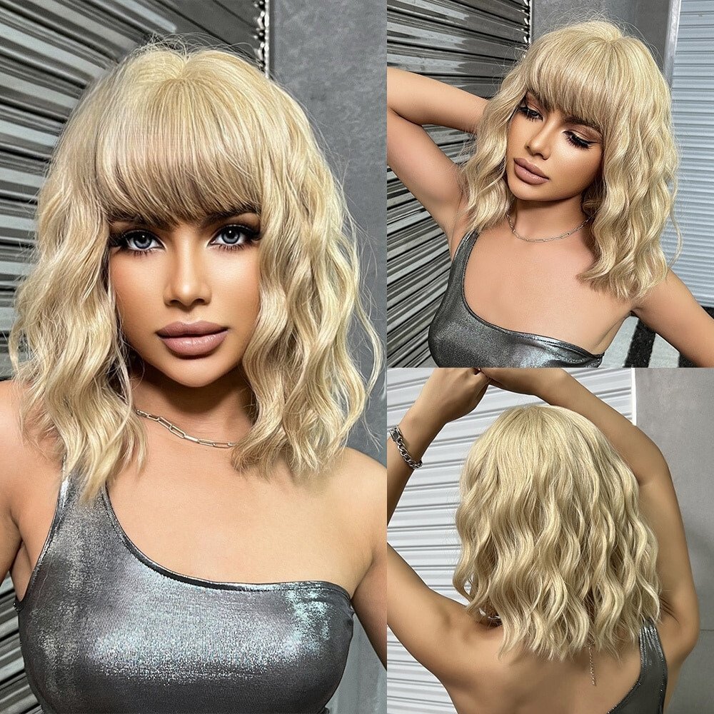 Short Wavy Blonde Synthetic Wigs - HairNjoy