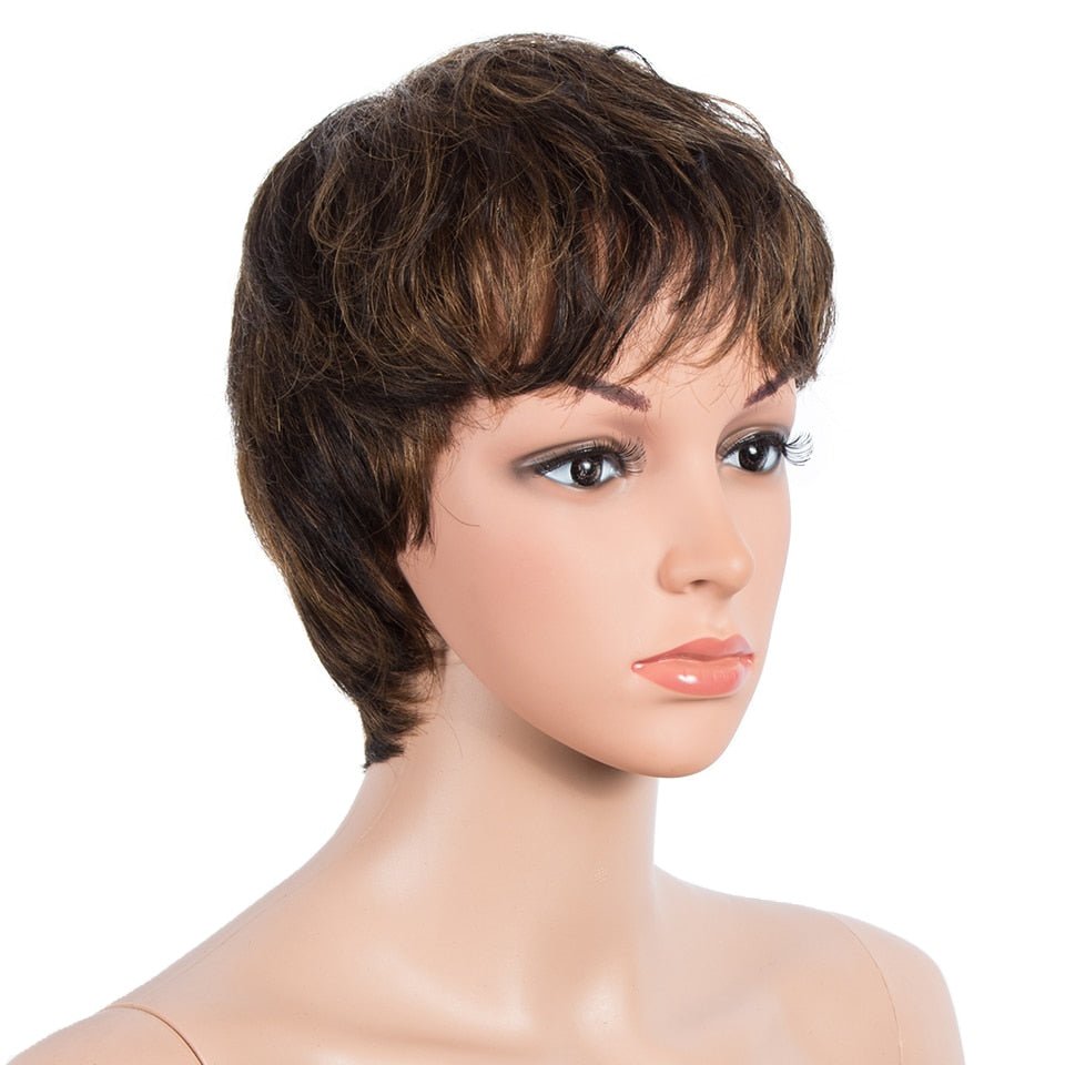 Sleek Human Hair Natural Short Brazilian Pixie Cut Ombre Colored Wigs - HairNjoy