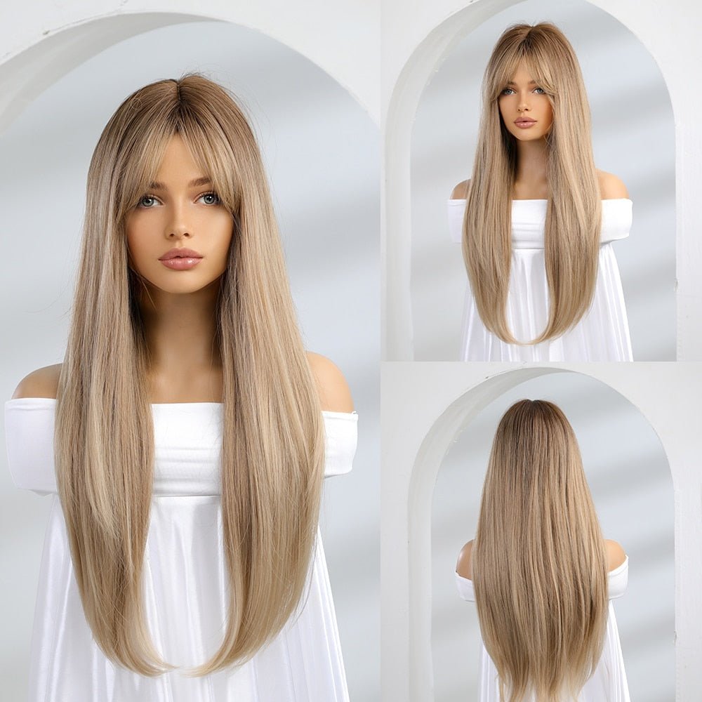 Straight Light Brown with Bangs Synthetic Wig - HairNjoy