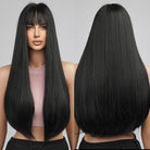 Straight Natural Black with Bangs Synthetic Wigs - HairNjoy