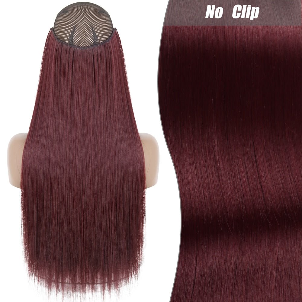 Synthetic Long Straight Wavy Halo Extensions without Clips - HairNjoy