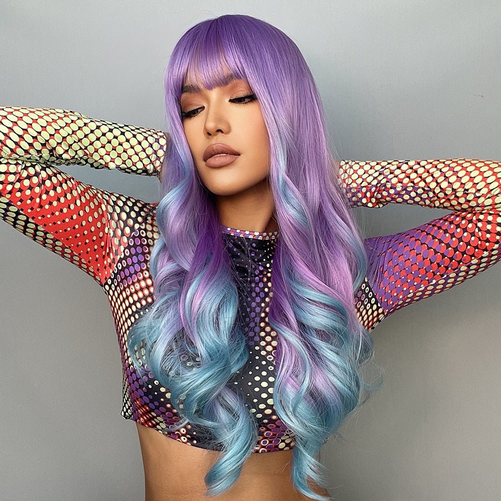 Synthetic Long Wavy Purple + Blue Ombre Wig - HairNjoy