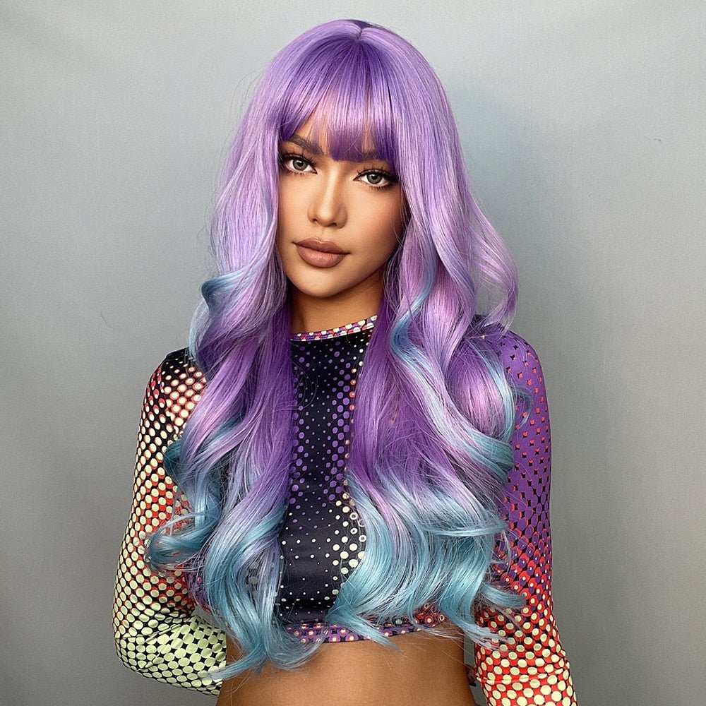 Synthetic Long Wavy Purple + Blue Ombre Wig - HairNjoy