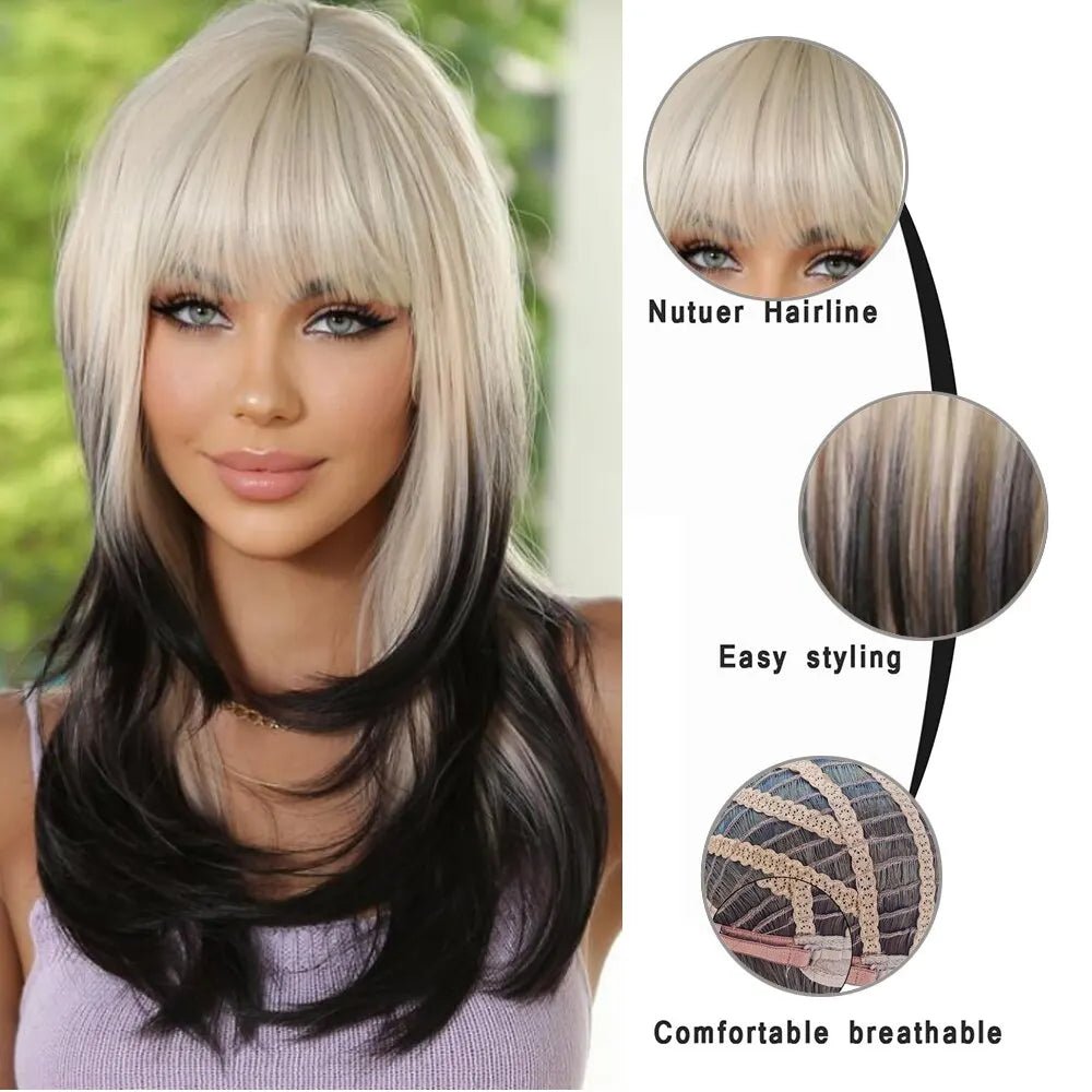 Synthetic White Gradient Black Layered Wigs - HairNjoy