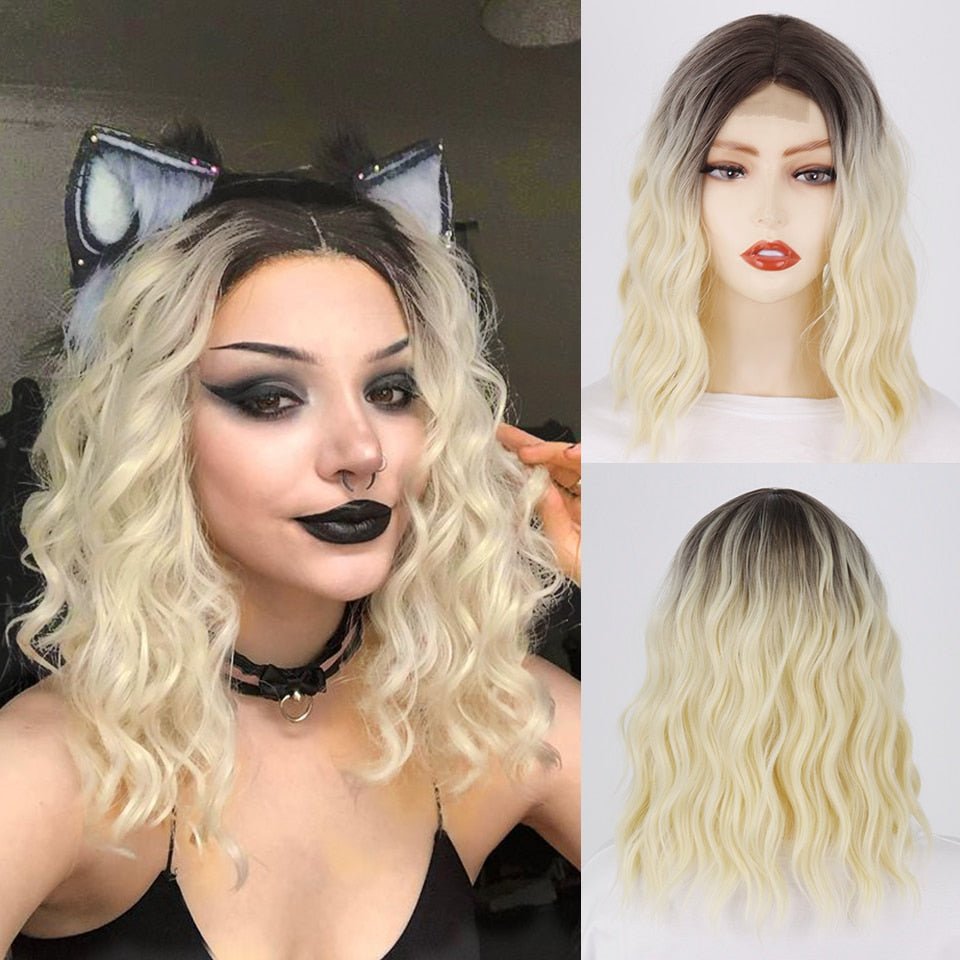 Wavy Blonde with Dark Root Synthetic Wigs - HairNjoy