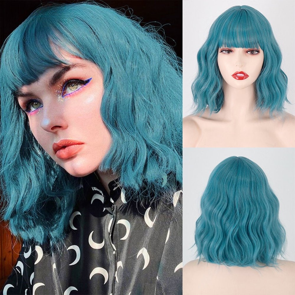Wavy Blue Short Synthetic Wigs - HairNjoy