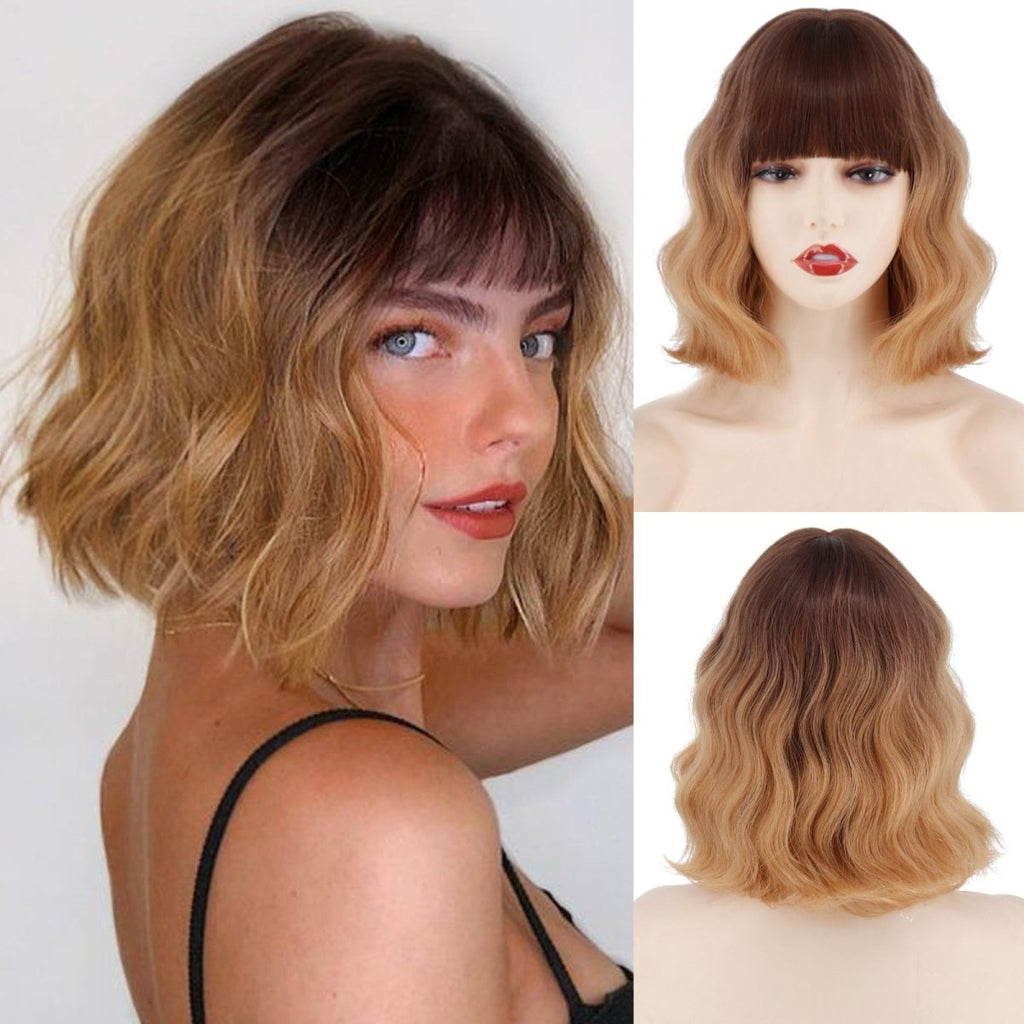 Wavy Brown with Dark Root Synthetic Wig - HairNjoy