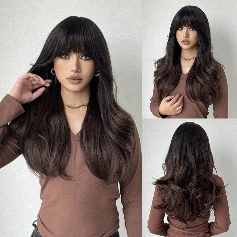 Wavy Dark Root with Brown Hair Synthetic Wig - HairNjoy