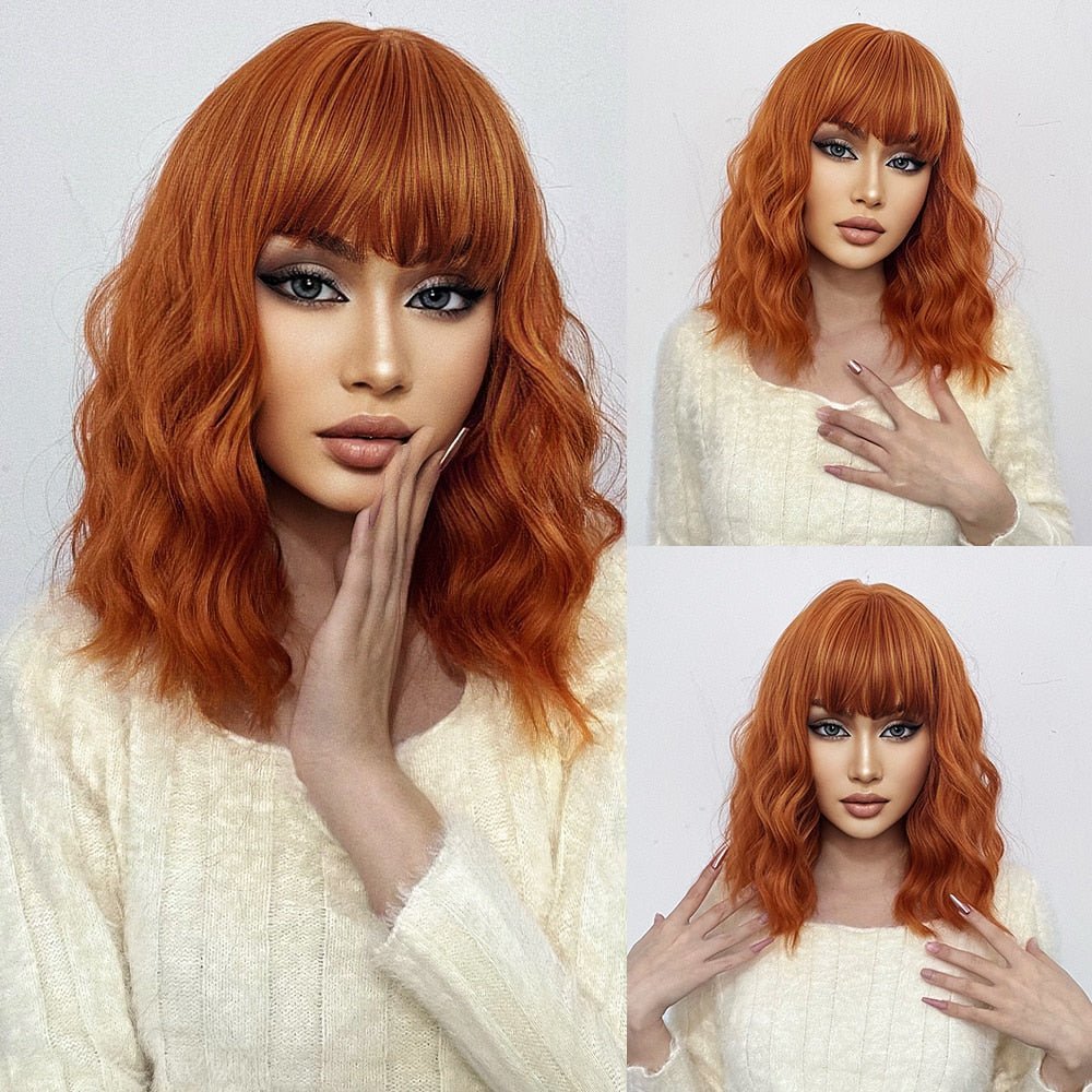 Wavy Ginger Copper Synthetic Wigs - HairNjoy