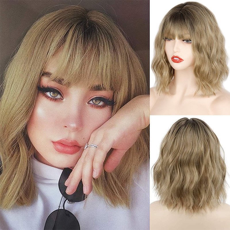 Wavy Light Brown Short Synthetic Wigs - HairNjoy