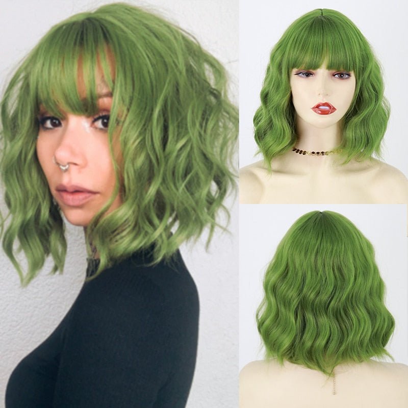 Wavy Light Green Short Synthetic Wigs - HairNjoy