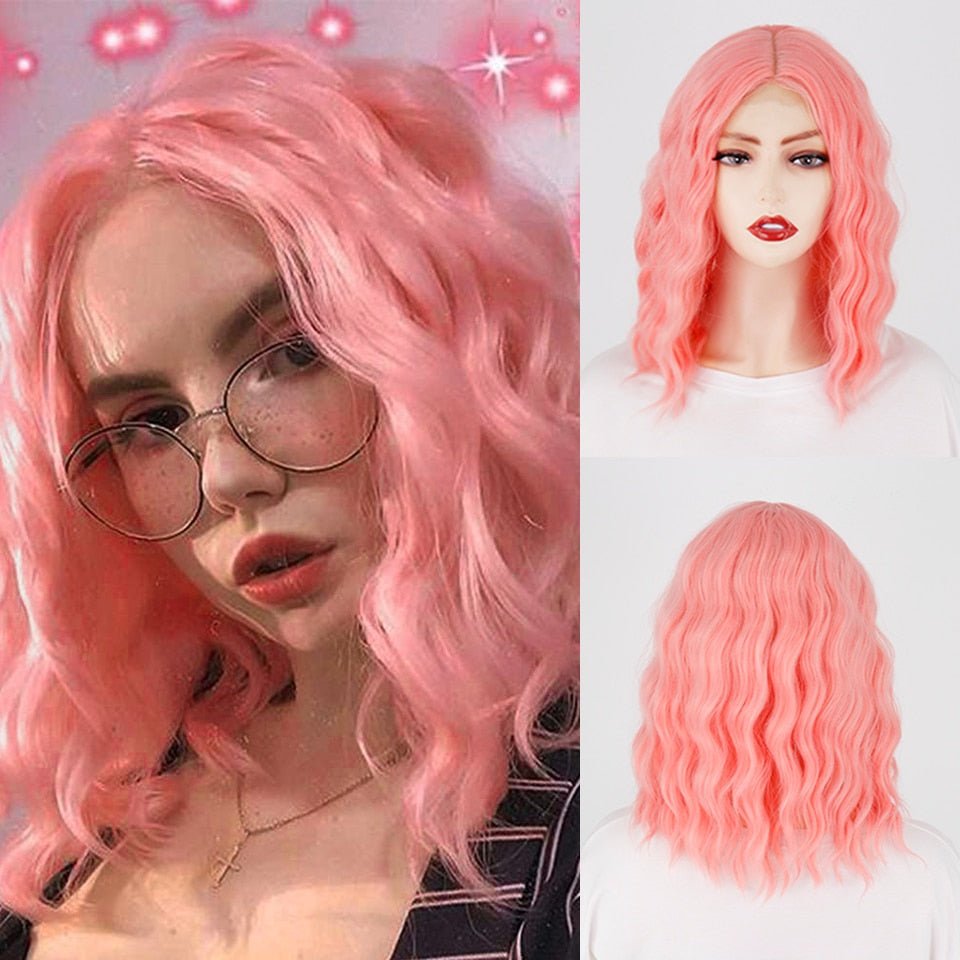 Wavy Pink Short Synthetic Wigs - HairNjoy