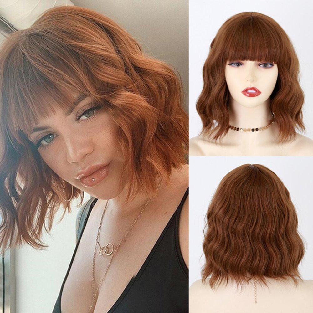 Wavy Short Brown Synthetic Wigs - HairNjoy