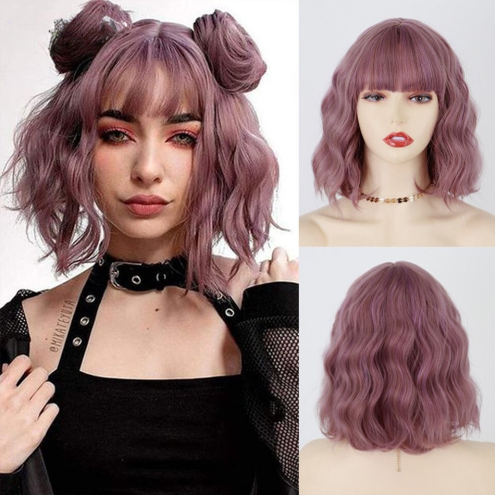 Wavy Short Pink Synthetic Wig - HairNjoy