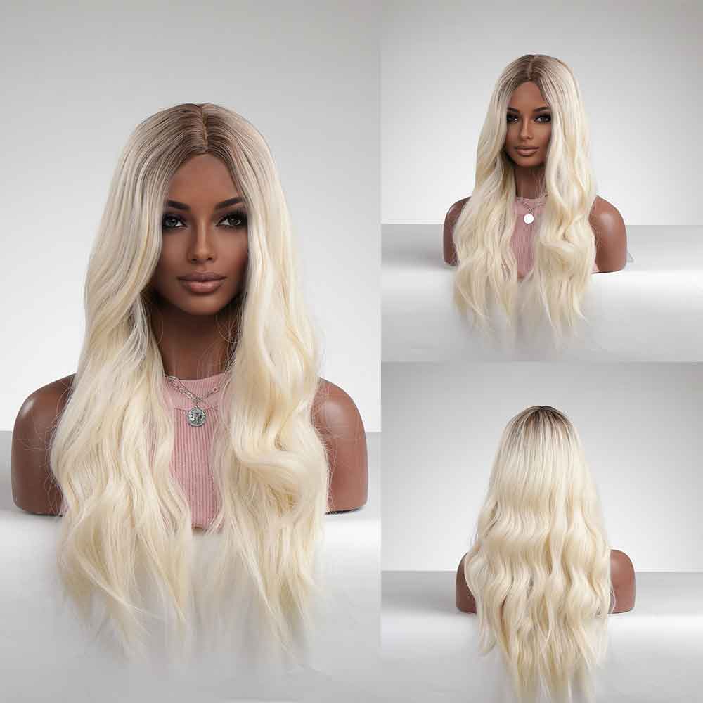 White Blonde Long Wavy Synthetic Wig - HairNjoy