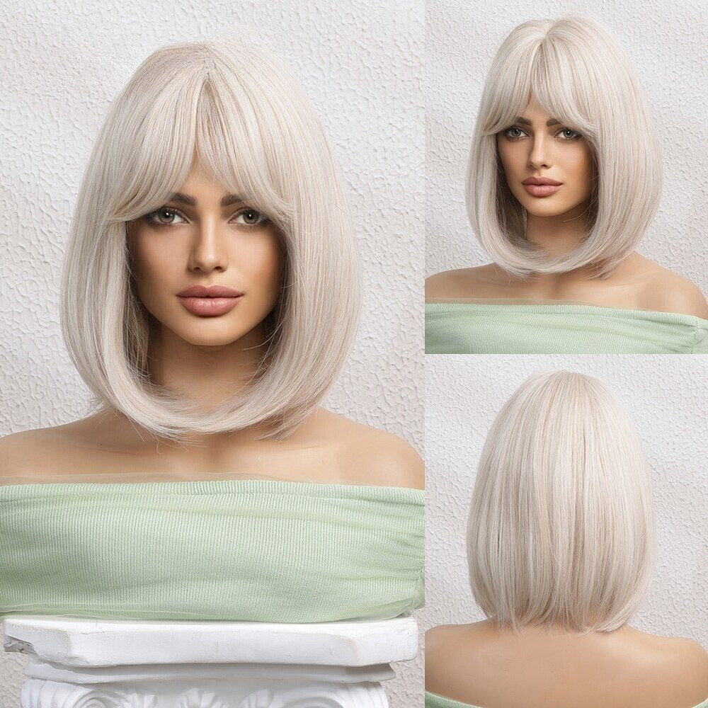 White Blonde Short Straight Synthetic Wigs - HairNjoy