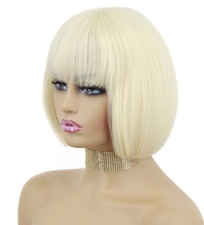 White Straight Synthetic Bob Wigs with Bangs - HairNjoy