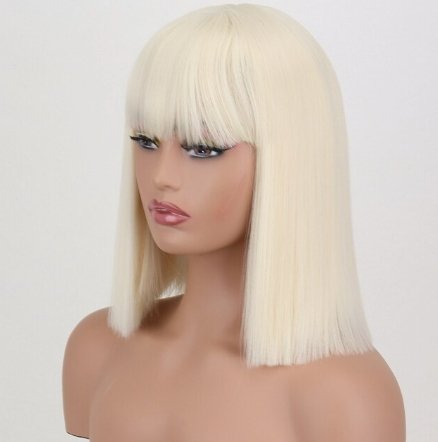 White Straight Synthetic Bob Wigs with Bangs - HairNjoy