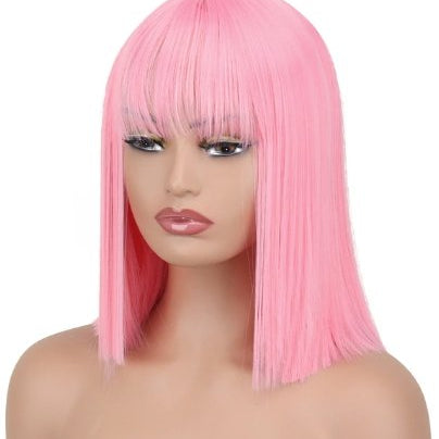 White Straight Synthetic Bob Wigs with Bangs - HairNjoy
