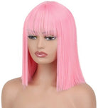 White Straight Synthetic Bob Wigs with Bangs - HairNjoy