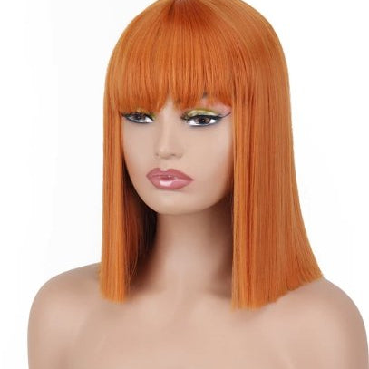White Straight Synthetic Bob Wigs with Bangs - HairNjoy
